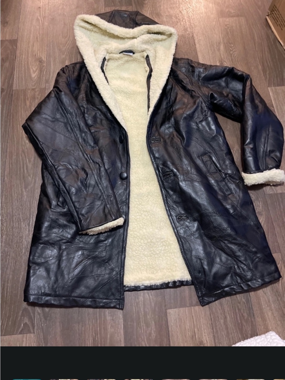 Flight Path Black Leather Shearling-Lined Hooded Coat - Women's